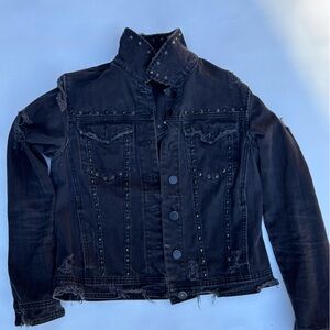 BlankNYC 100 % Cotton Distressed Black Studded Jean Jacket size Small